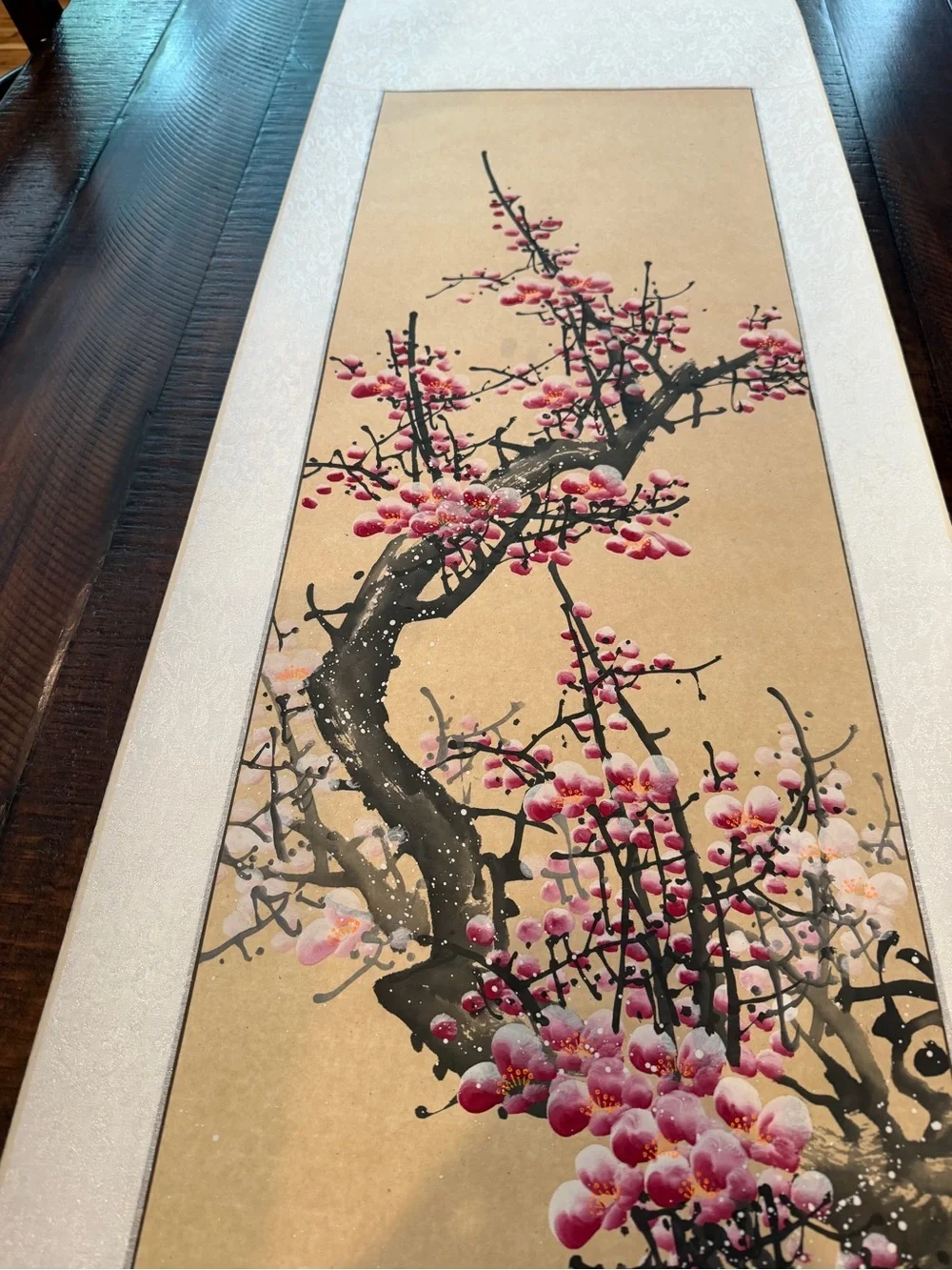 Set of 4 Vintage Asian Silk Hanging Scrolls – 62” Floral Wall Decor